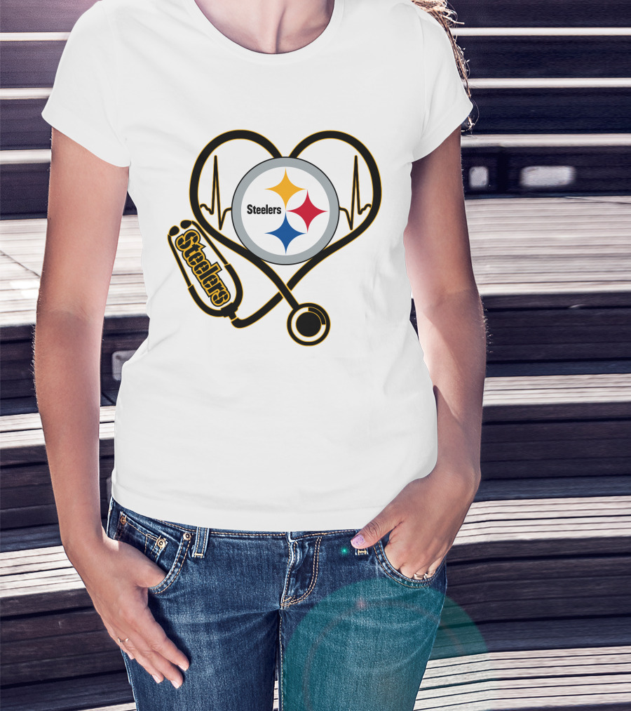 Nurse Love Steelers Heartbeat Stethoscope T-Shirt