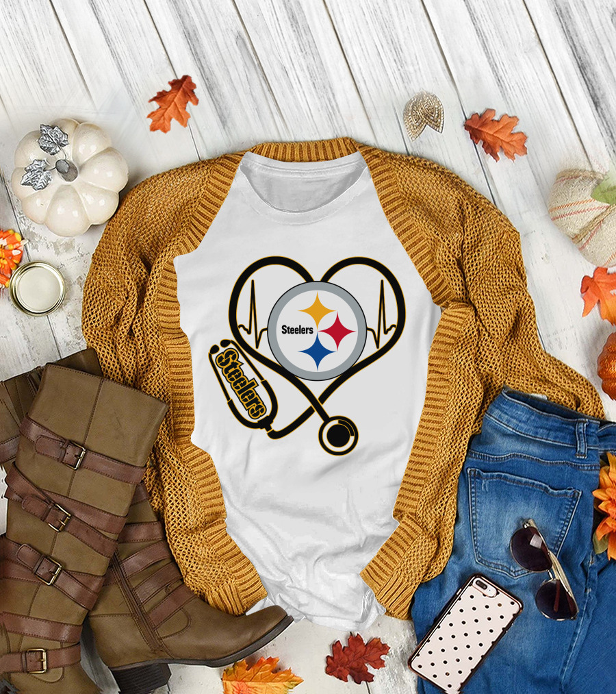 Nurse Love Steelers Heartbeat Stethoscope T-Shirt
