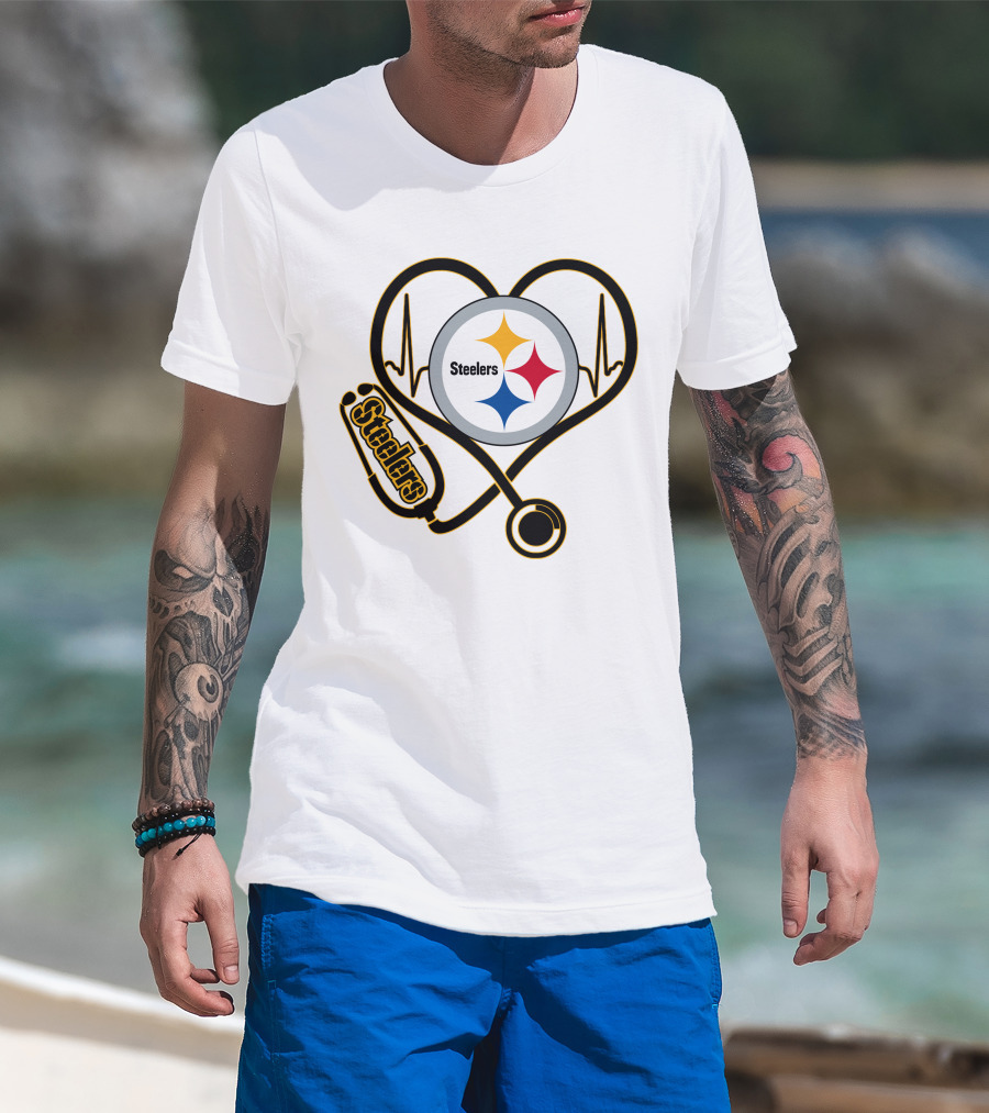 Nurse Love Steelers Heartbeat Stethoscope T-Shirt