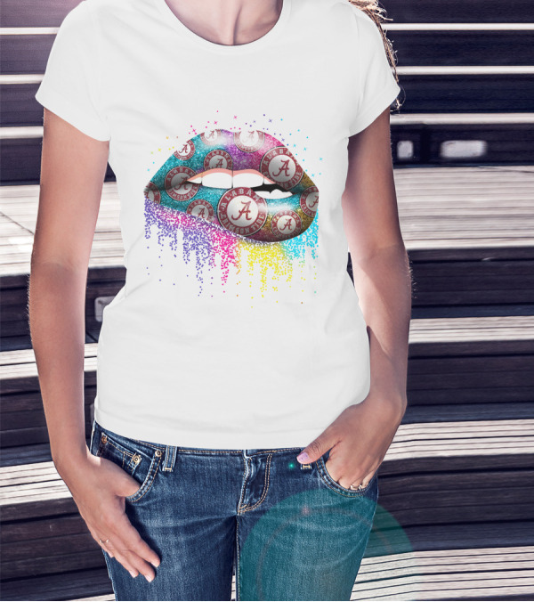 Alabama Crimson Tide Glitter Lips Roll Tide T-Shirt