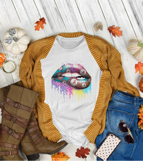 Alabama Crimson Tide Glitter Lips Roll Tide T-Shirt