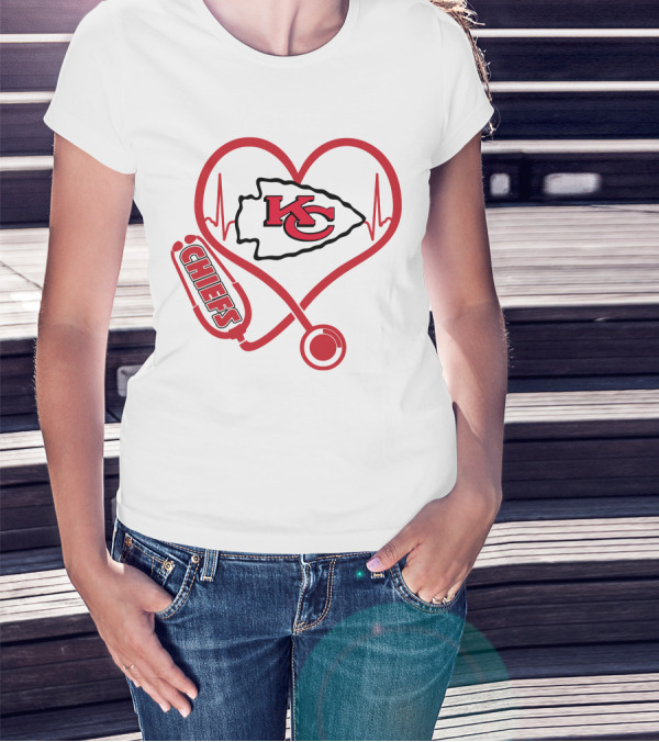 Nurse KC Chiefs Stethoscope Heartbeat T-Shirt