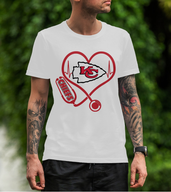 Nurse KC Chiefs Stethoscope Heartbeat T-Shirt