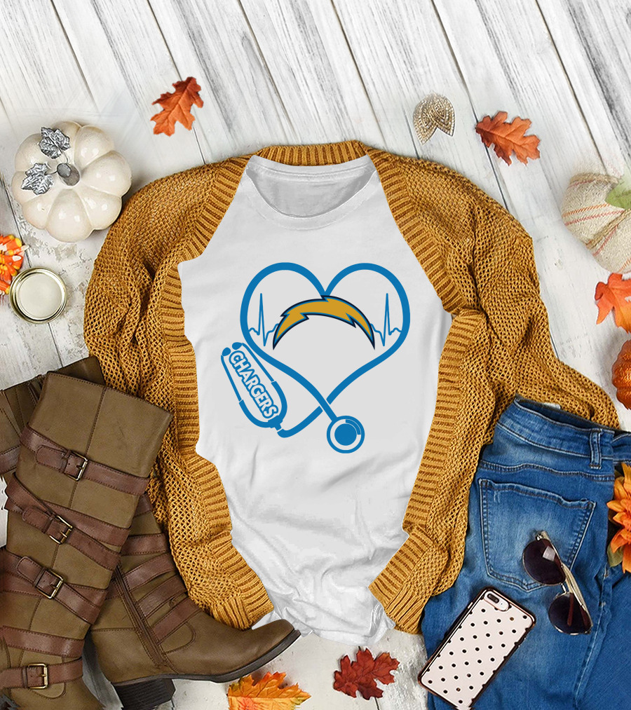 Los Angeles Chargers Heartbeat Nurse Stethoscope T-Shirt