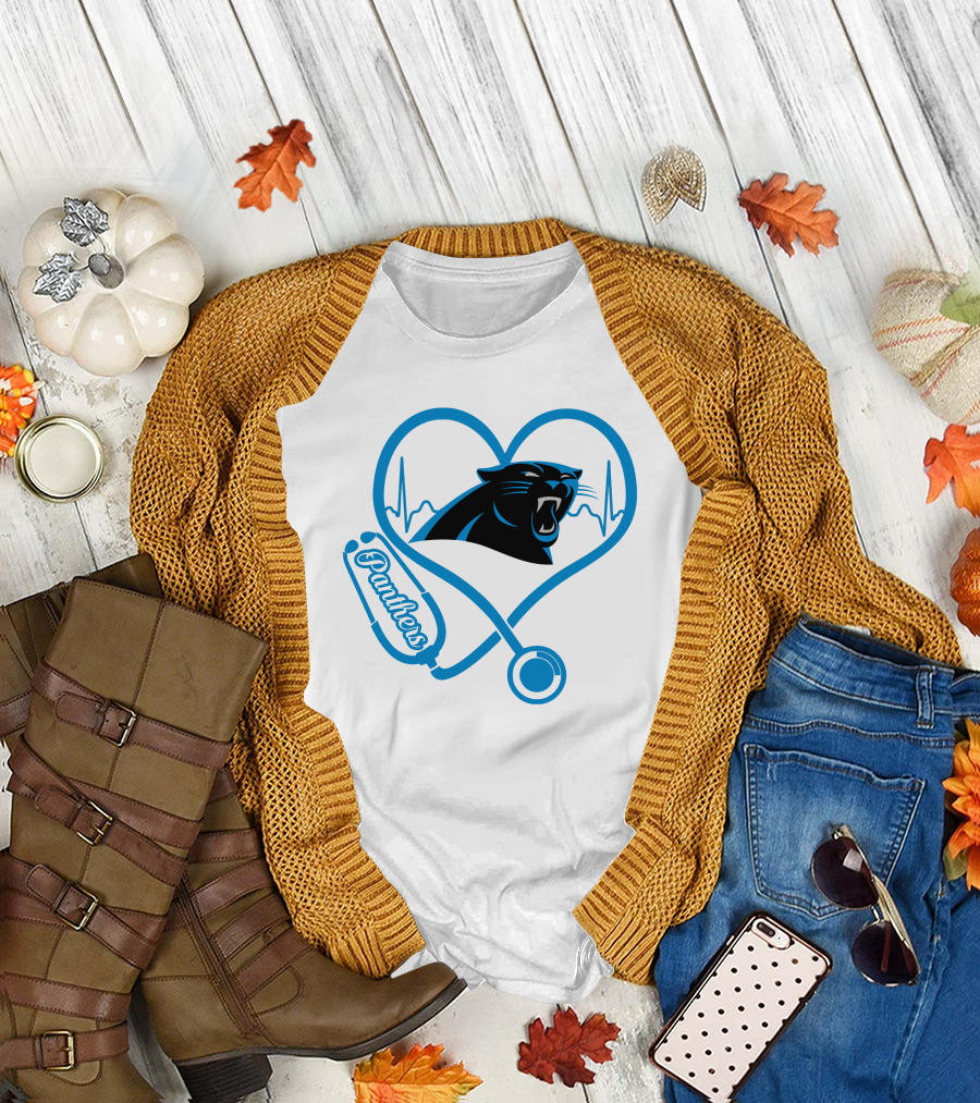 Carolina Panthers Nurse Heartbeat Stethoscope Panther T-Shirt