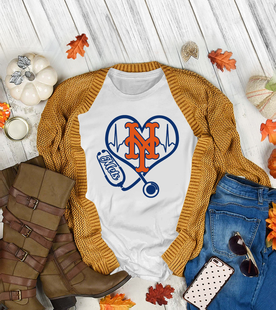 New York Mets Nurse Heartbeat Stethoscope T-Shirt