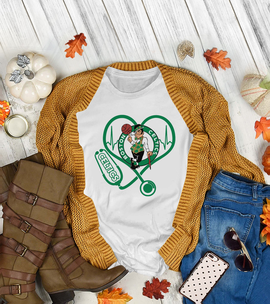 Nurse Heartbeat Boston Celtics Stethoscope T-Shirt