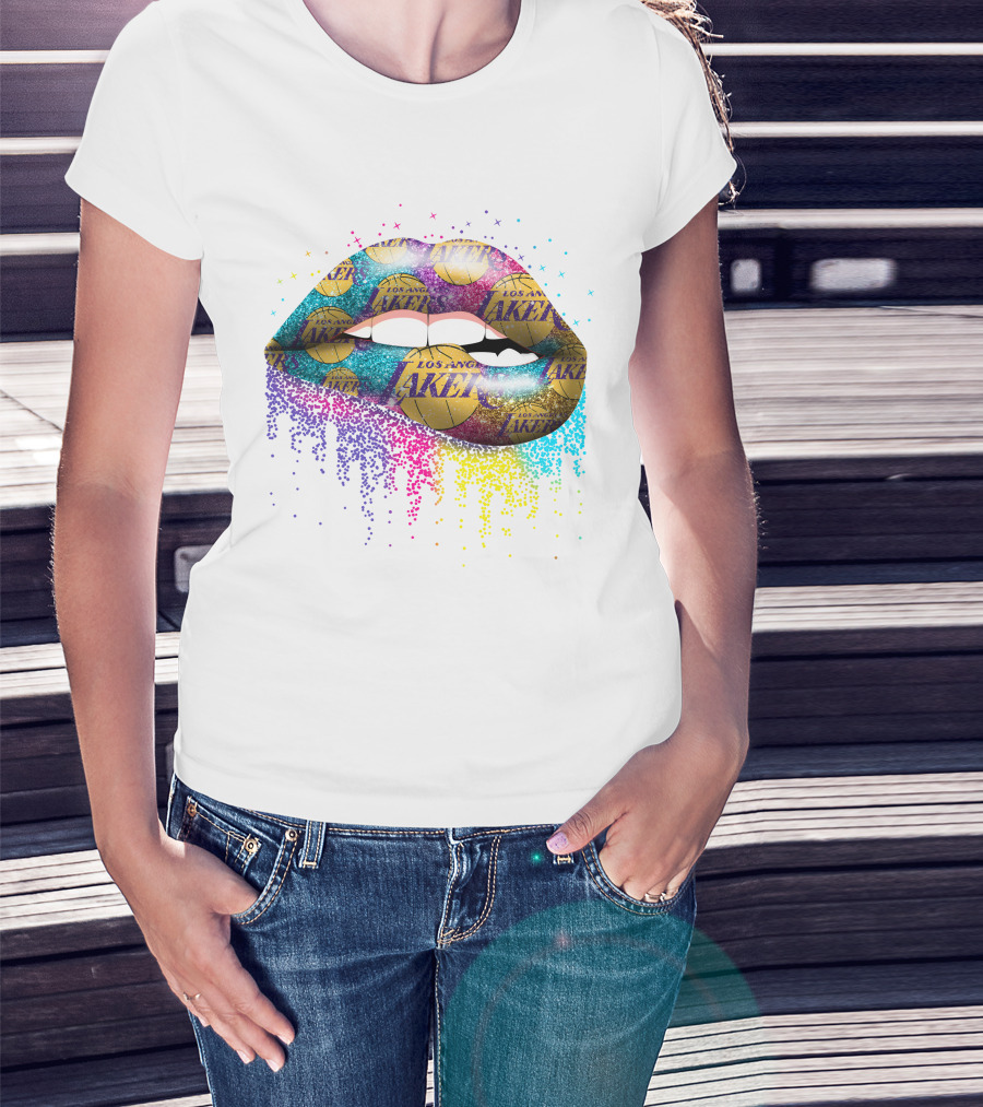 Los Angeles Lakers Lips Basketball Print T-Shirt