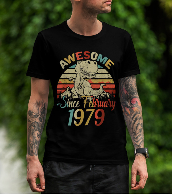 Awesome Since February 1979 Vintage Dinosaur T-Shirt