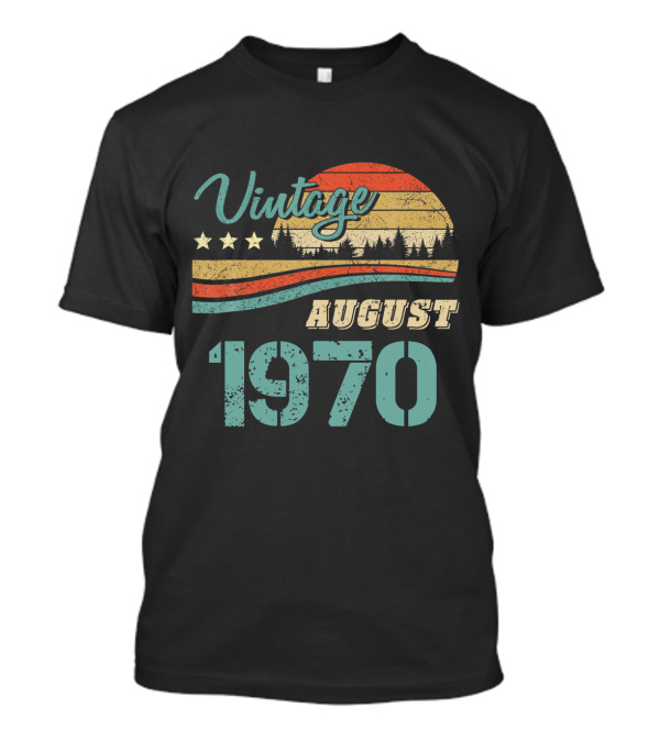 Vintage August 1970 Retro Sunset Forest Stars T-Shirt