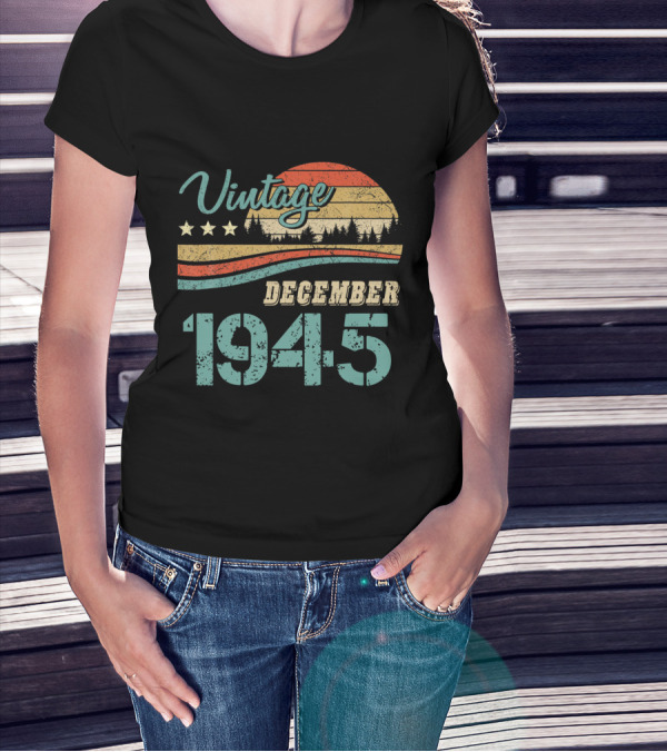 Vintage December 1945 Retro Sunset Forest Stars T-Shirt