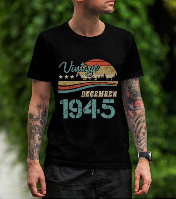 Vintage December 1945 Retro Sunset Forest Stars T-Shirt