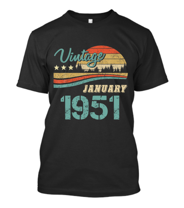 Vintage January 1951 Retro Sunset Stars Pines T-Shirt