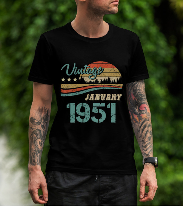Vintage January 1951 Retro Sunset Stars Pines T-Shirt