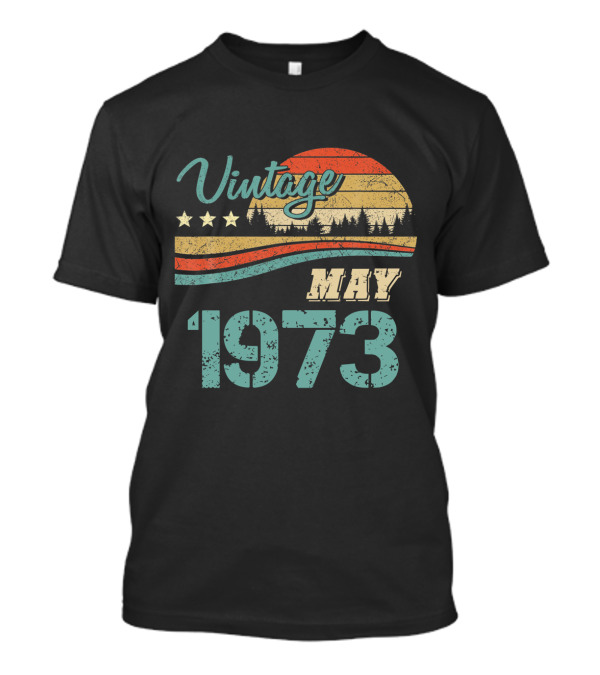 Vintage May 1973 Retro Sunset Forest Stars T-Shirt