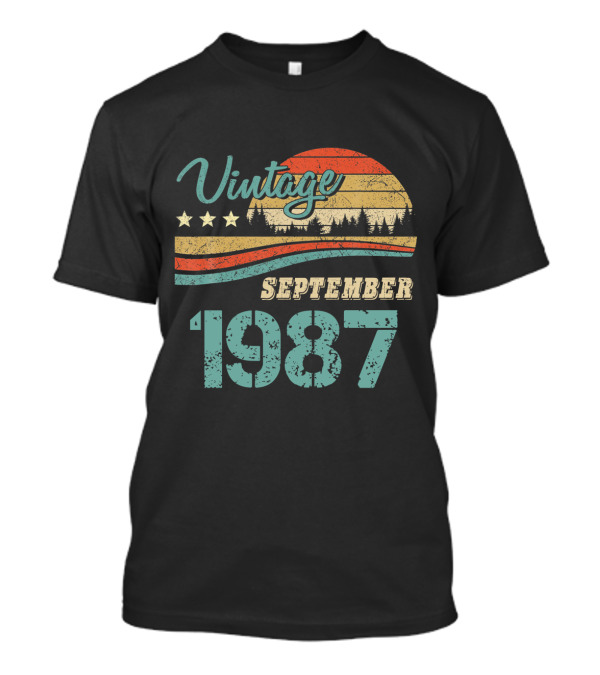 Vintage September 1987 Retro Sunset Forest Scene T-Shirt