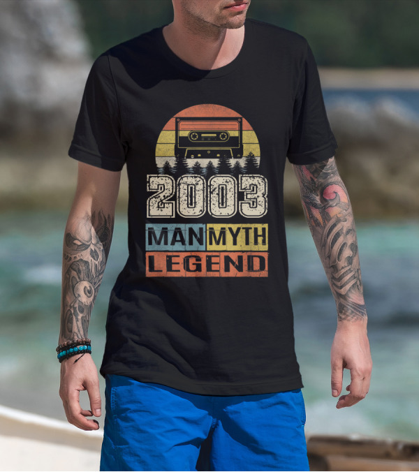 2003 Vintage Cassette Man Myth Legend Retro Sunset Forest T-Shirt