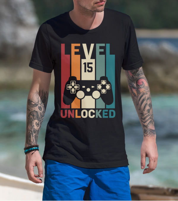 Level 15 Unlocked Retro Gaming Controller T-Shirt