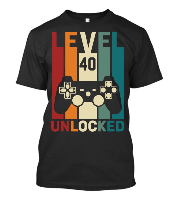 LEVEL 40 UNLOCKED Video Game Controller Retro Stripes T-Shirt