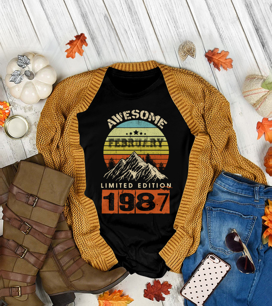 Awesome February 1987 Vintage Mountain Sunset T-Shirt