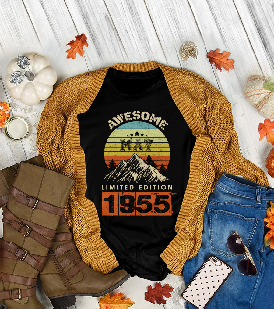 Awesome May 1955 Vintage Mountain Retro Sunset T-Shirt