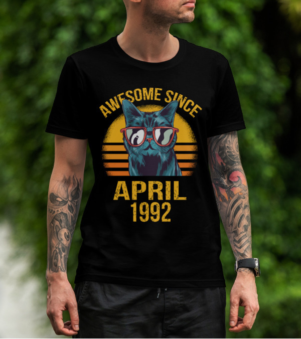 Awesome Since April 1992 Cat With Sunglasses T-Shirt