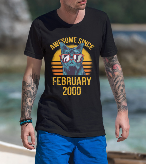 Awesome Cat Dad February 2000 Retro Sunglasses T-Shirt
