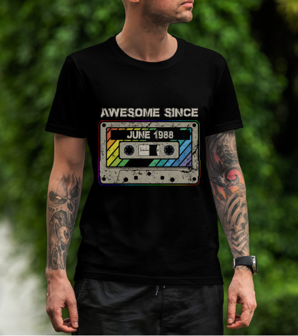 Awesome Since June 1988 Cassette Tape Retro Rainbow T-Shirt