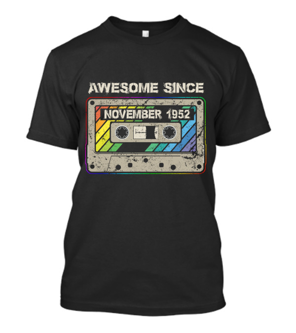 Awesome Since November 1952 Vintage Cassette Tape Retro Rainbow T-Shirt