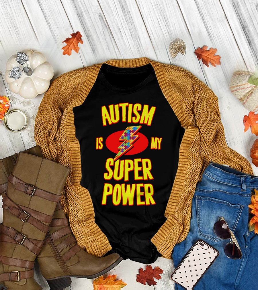 AUTISM IS MY SUPER POWER Puzzle Lightning Bolt Empowerment T-Shirt