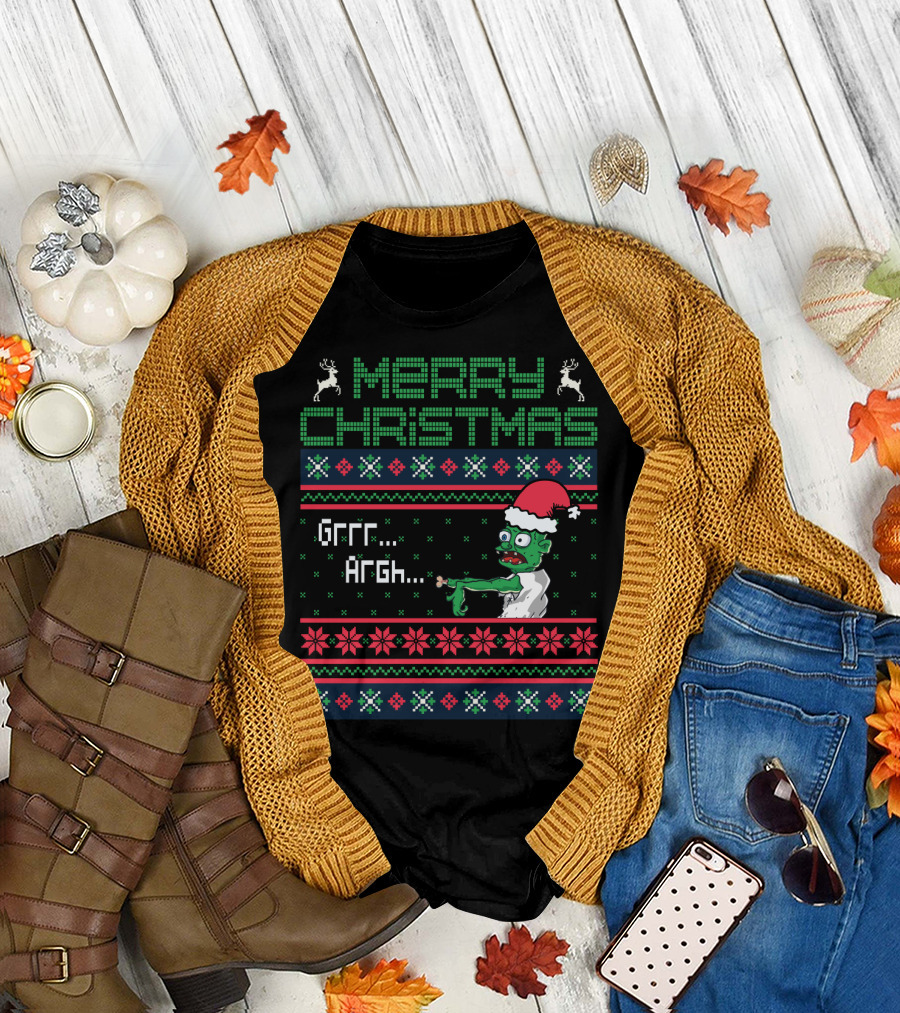 Merry Christmas Zombie Grrr Argh Santa Hat Ugly T-Shirt