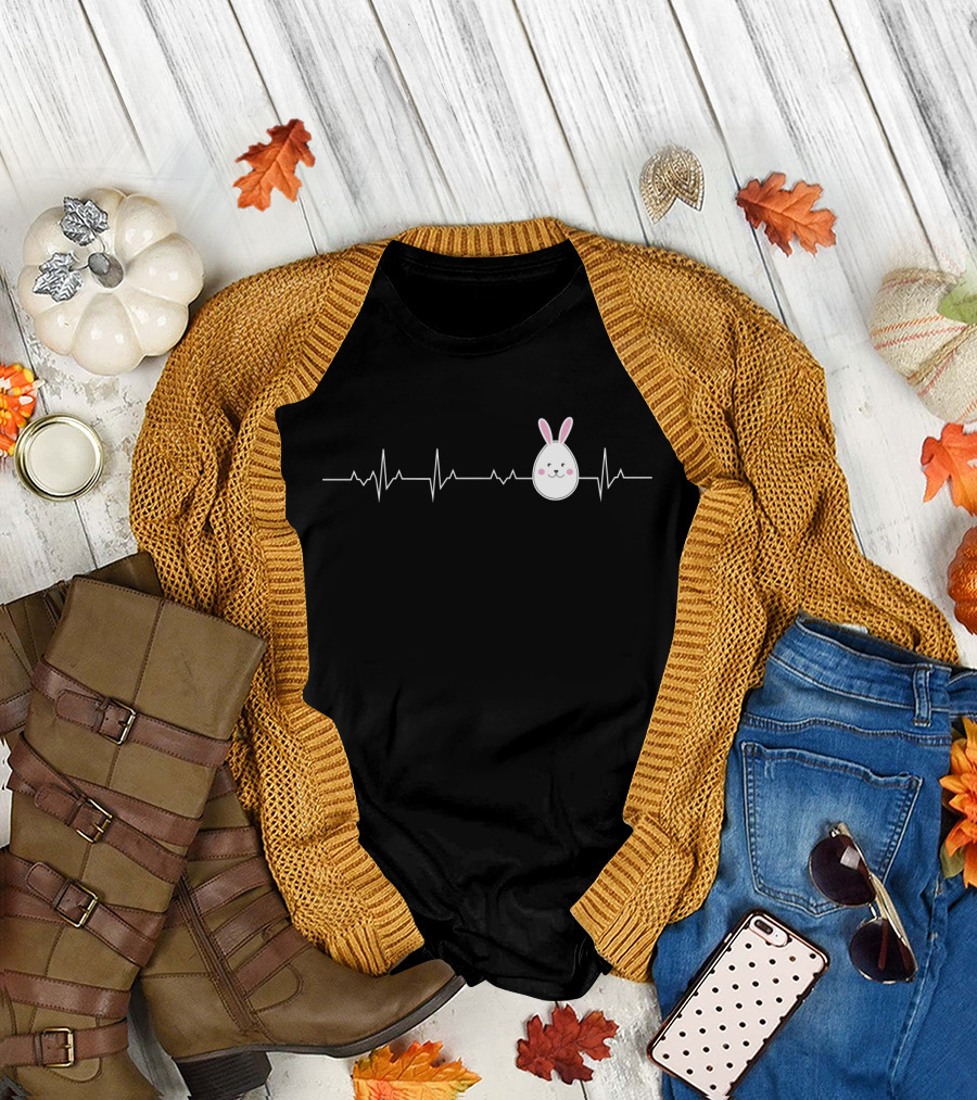 Bunny Easter Heartbeat Line With Cute Bunny Ears T-Shirt