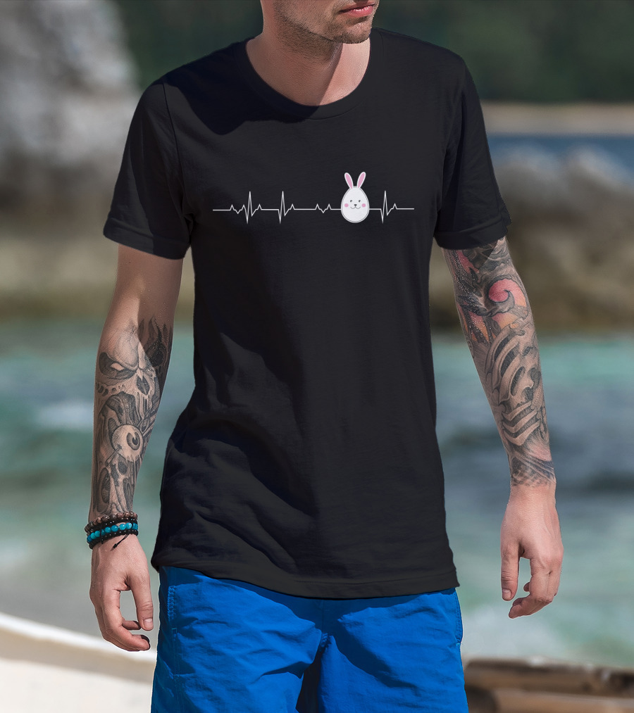 Bunny Easter Heartbeat Line With Cute Bunny Ears T-Shirt
