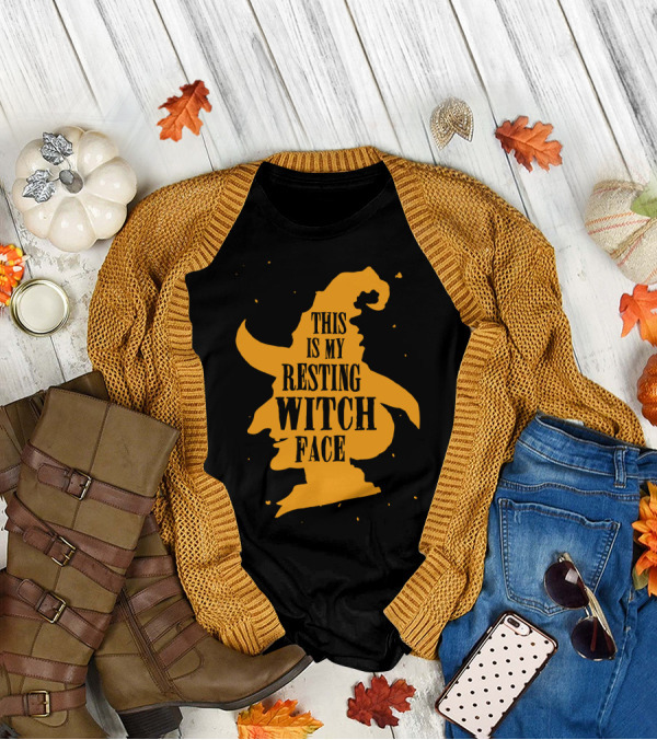 This Is My Resting Witch Face Silhouette Of Witch Hat And Face T-Shirt