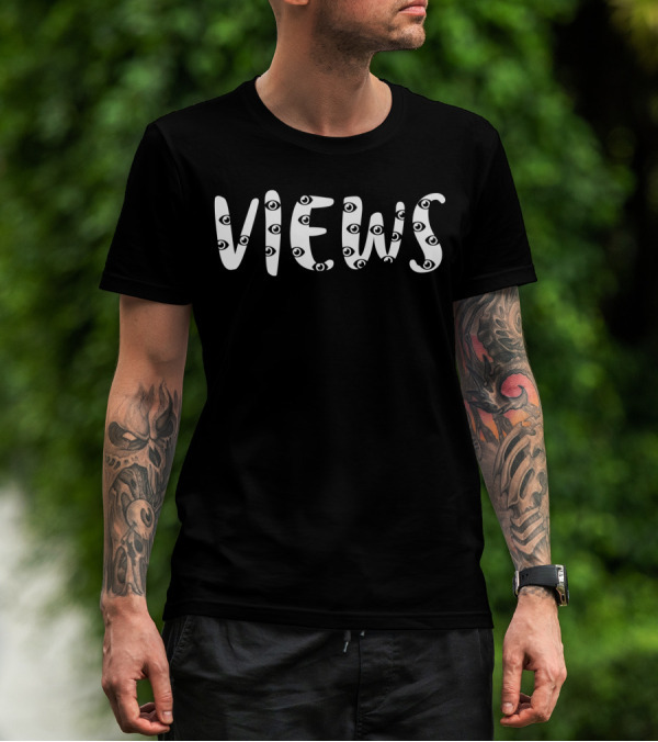 VIEWS Eyes Pattern Typography T-Shirt