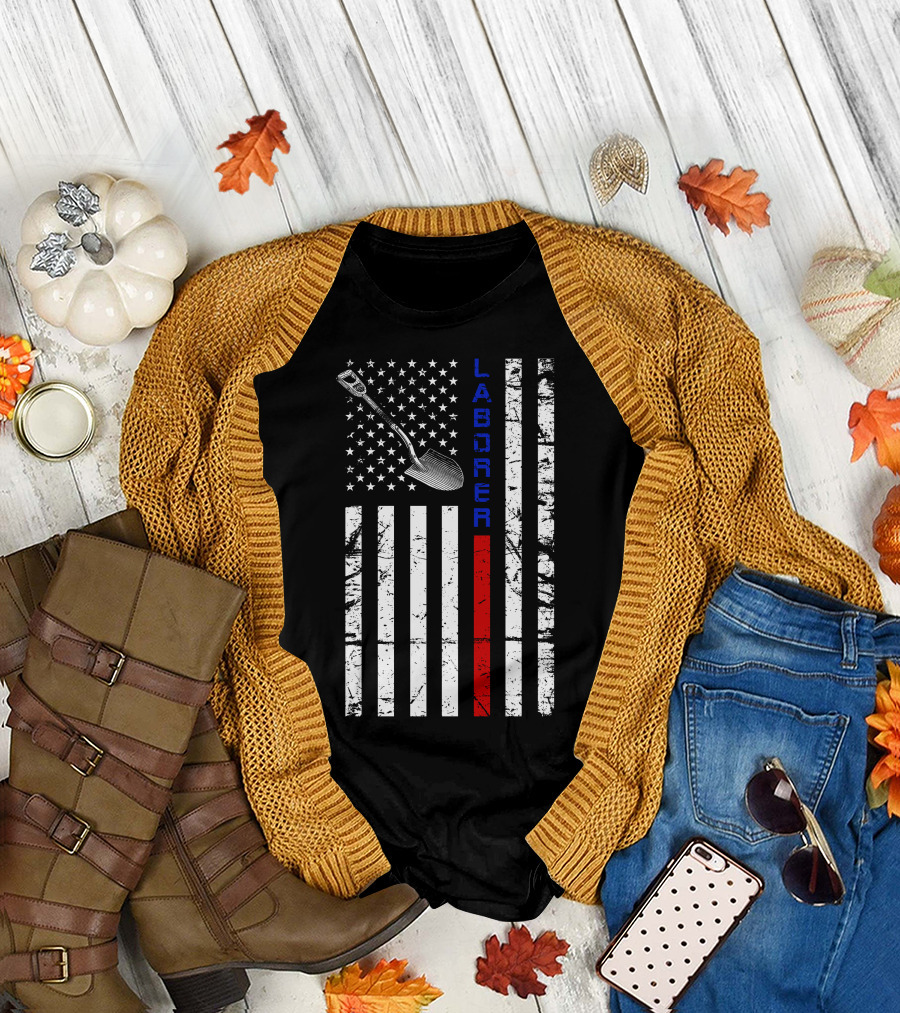 Laborer Shovel American Flag Veteran T-Shirt