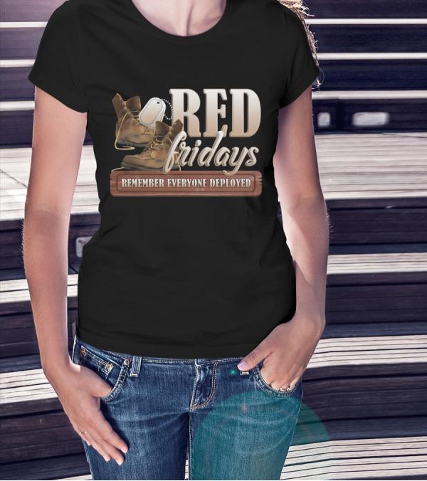 RED Fridays Remember Everyone Deployed Boots Dog Tags T-Shirt