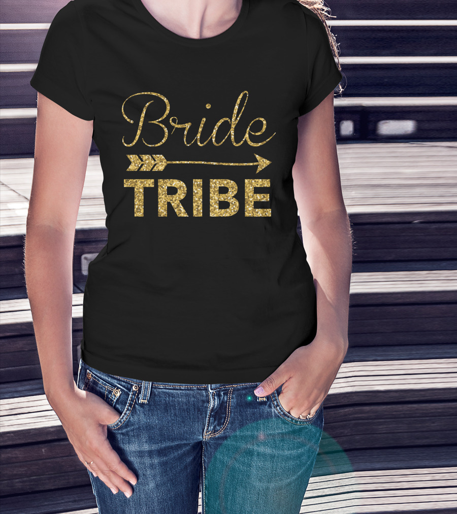 Bride Tribe Arrow Gold Glitter Text T-Shirt