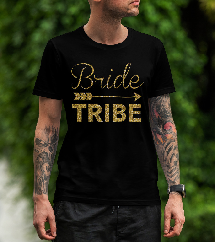 Bride Tribe Arrow Gold Glitter Text T-Shirt