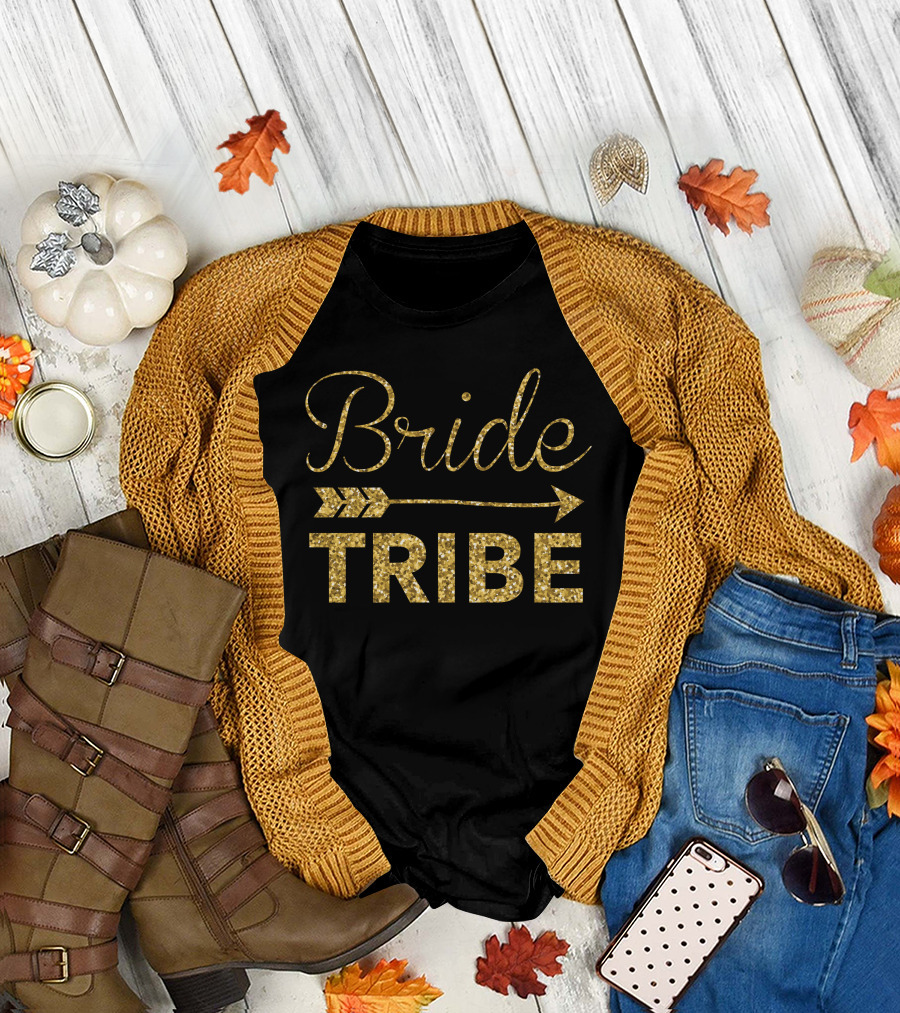 Bride Tribe Arrow Gold Glitter Text T-Shirt