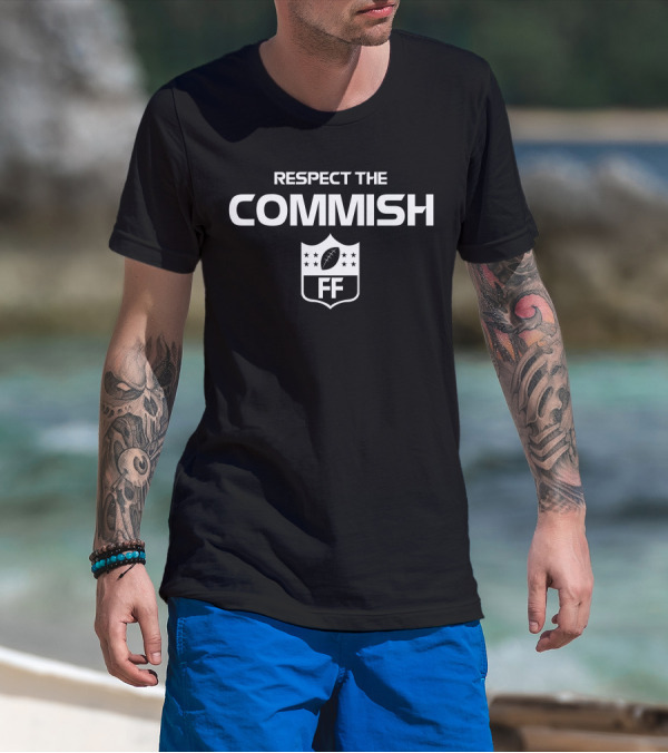 Respect The Commish Fantasy Football FF Shield With Stars And Football T-Shirt