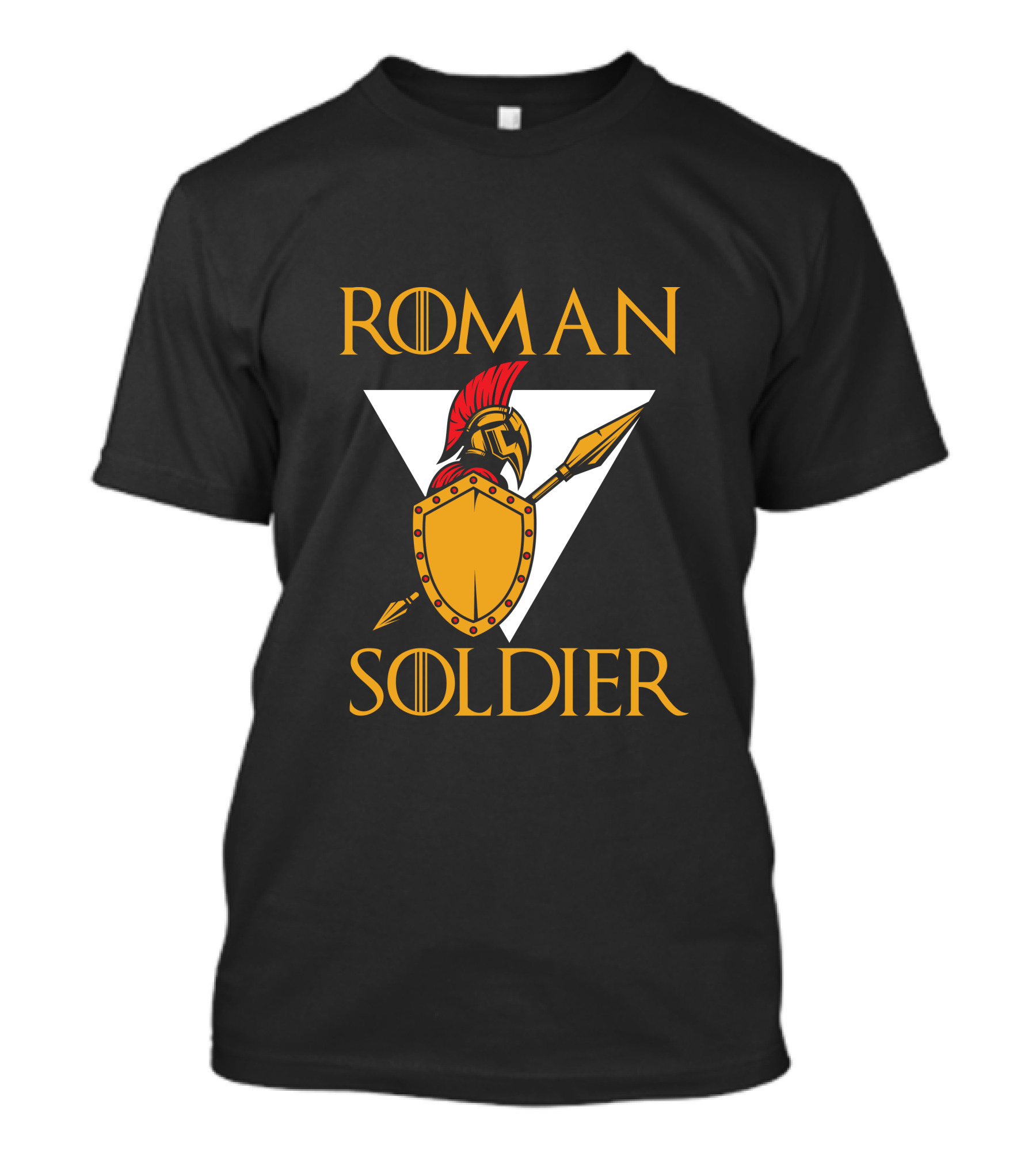 Roman Soldier Helmet Shield Spear Triangular Emblem T-Shirt