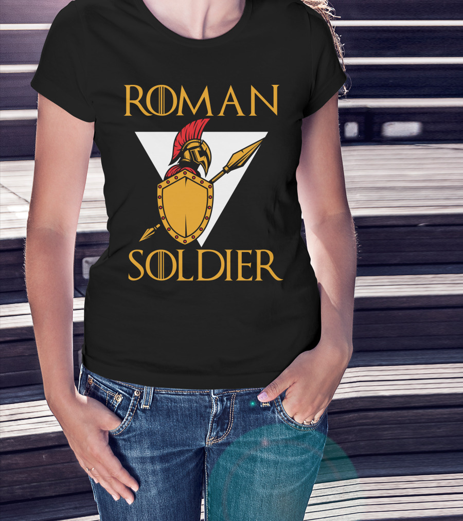 Roman Soldier Helmet Shield Spear Triangular Emblem T-Shirt