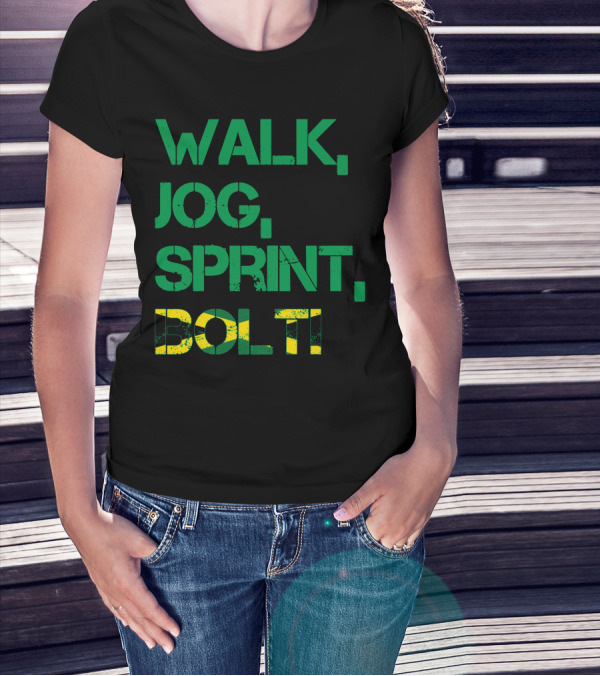 WALK JOG SPRINT BOLT Jamaican Colors Athletic Speed T-Shirt