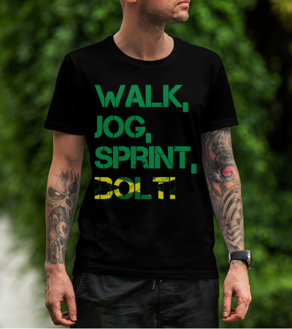 WALK JOG SPRINT BOLT Jamaican Colors Athletic Speed T-Shirt