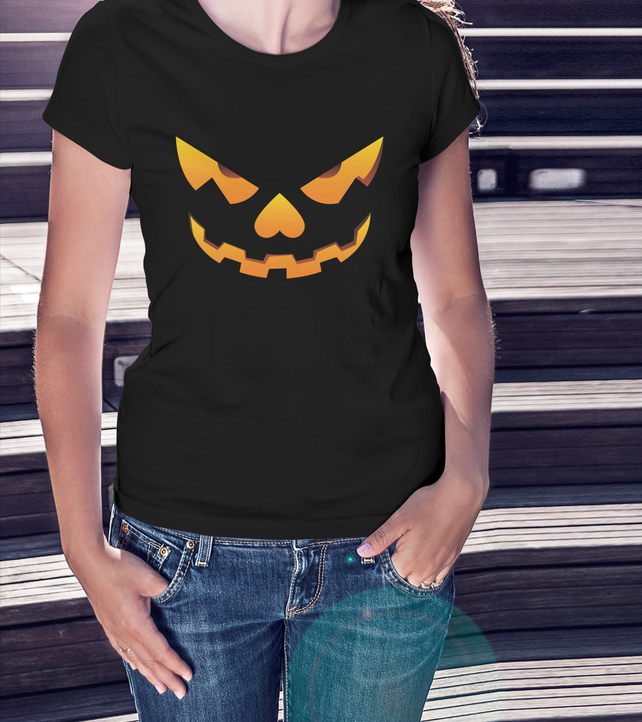 Scary Face Pumpkin Jack-O'-Lantern Halloween T-Shirt