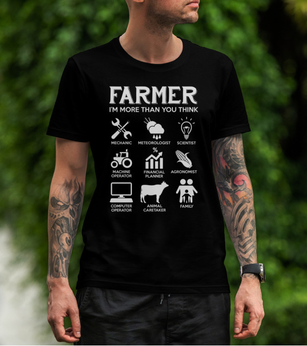 Farmer More Than You Think Mechanic Meteorologist Scientist Machine Operator Financial Planner Agronomist Computer Operator Animal Caretaker Family T-Shirt