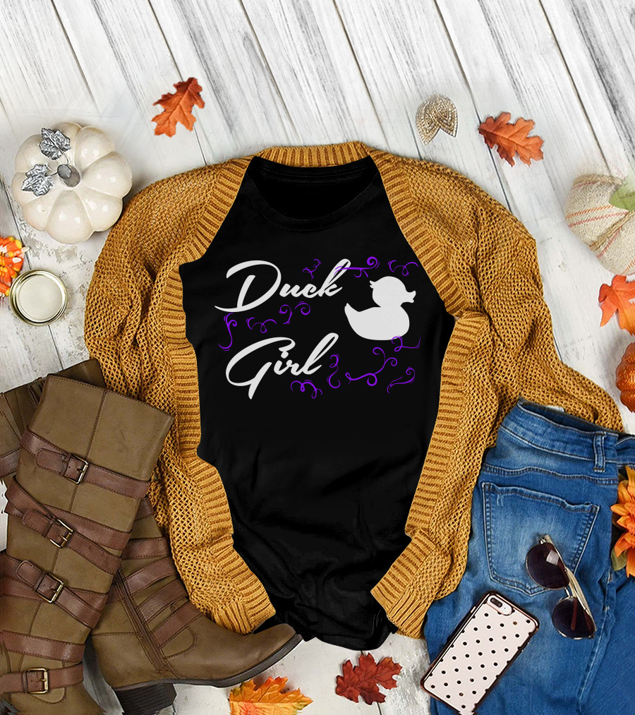 Duck Girl Duck Riding Lovers Purple Flourish T-Shirt