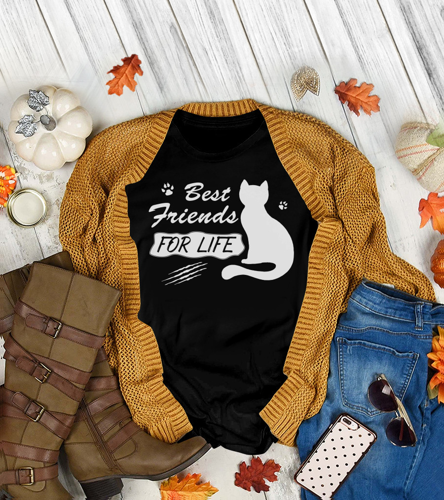 Best Friends For Life Cat Paw Print Trending Cat T-Shirt