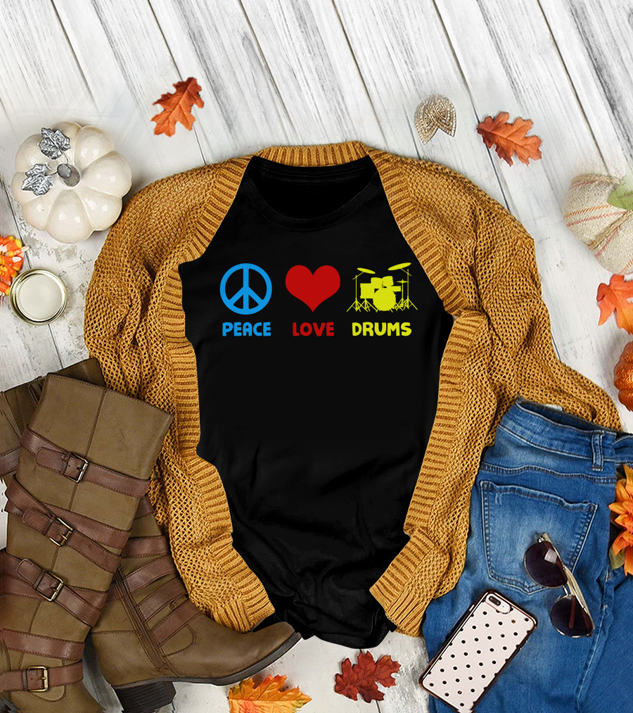 Peace Love Drums Iconic Symbols T-Shirt